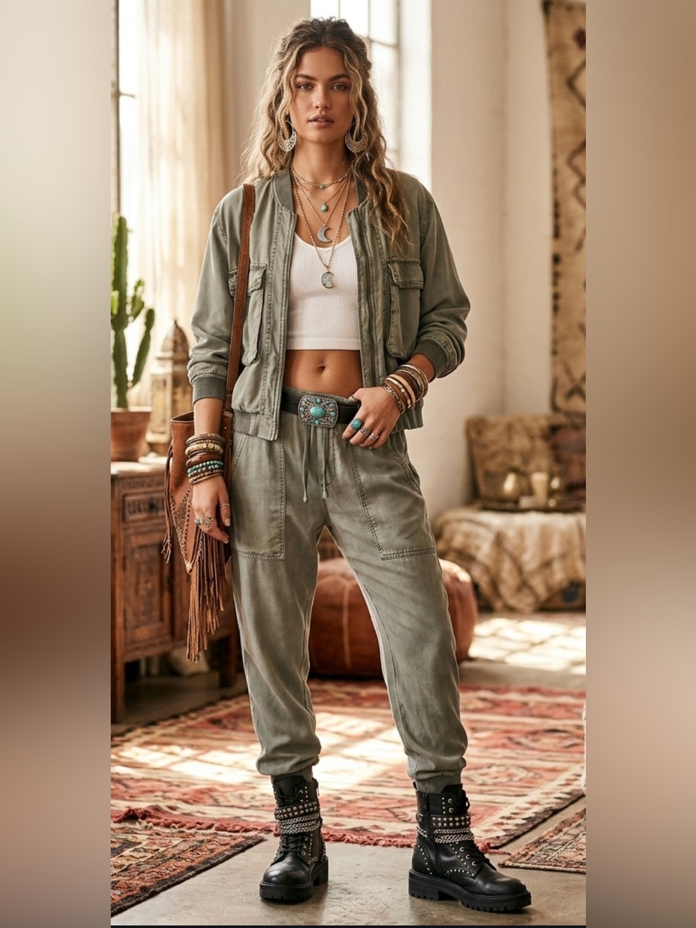 Young Fabulous & Broke Military Style Bomber Jacket & Jogger Pants Set Outfit